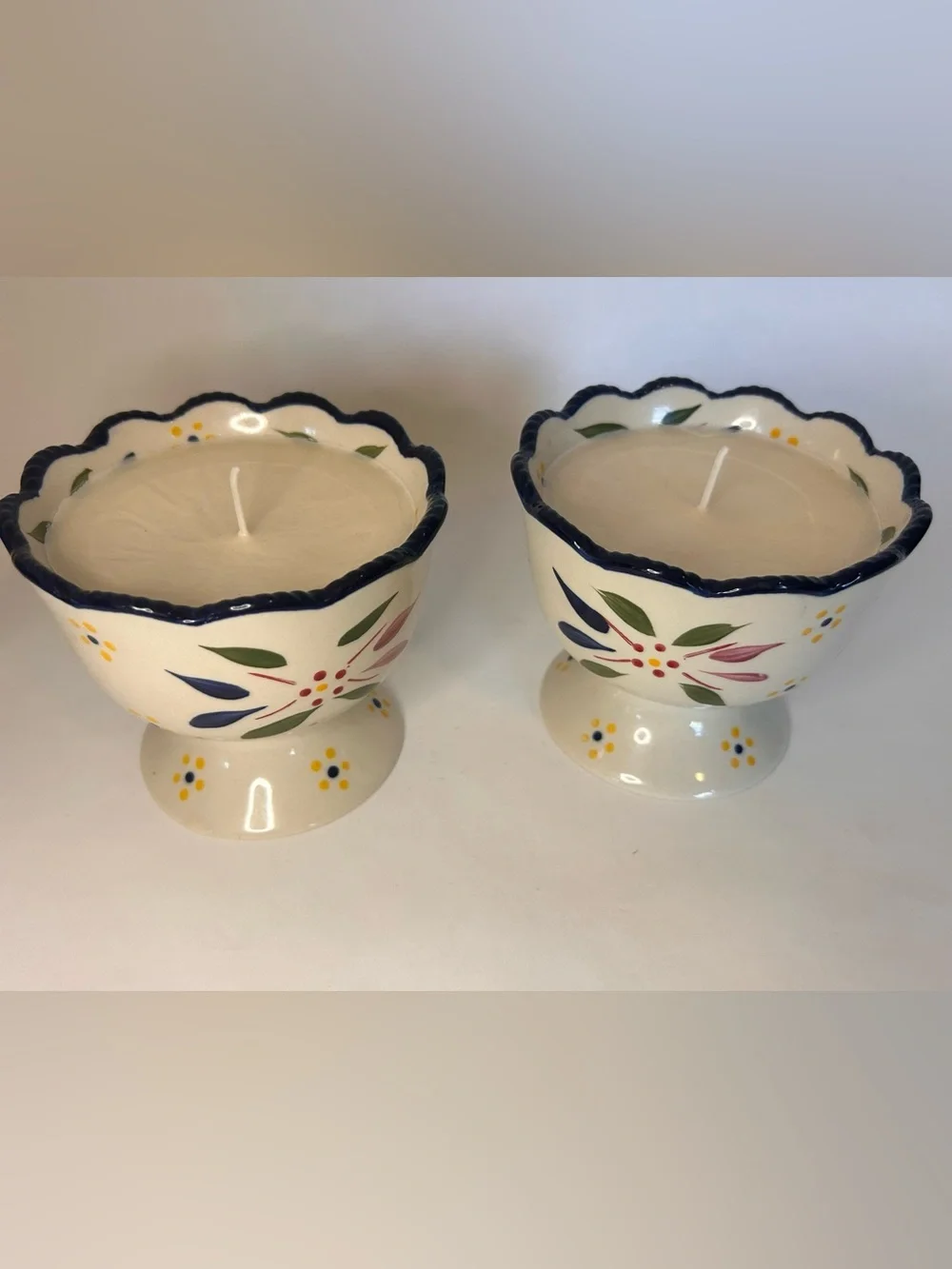 Set Of 2 Temptations Old World Confetti Footed Bowls Hand Poured Candles Ceramic